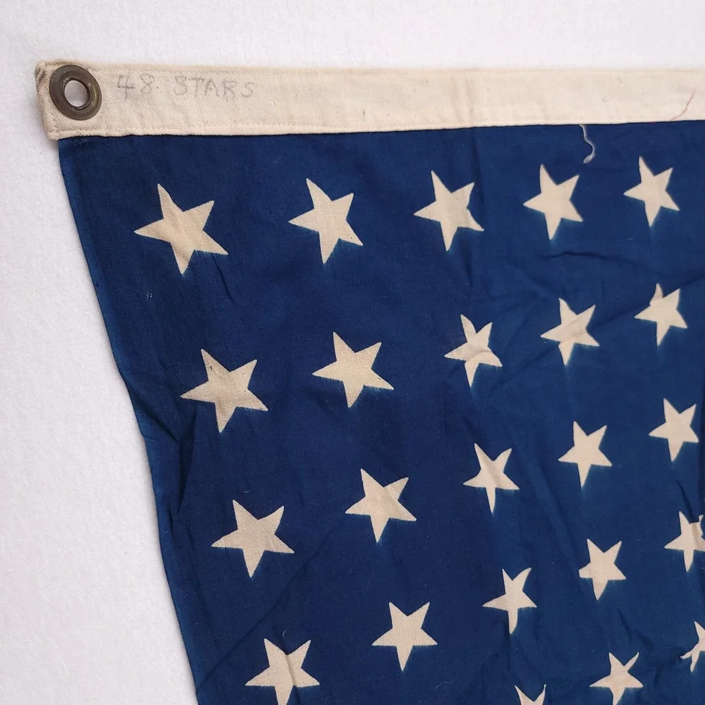 Vintage 48 Star American Flag Cotton Bunting Sewn Stripes 32x57‎ Americana WWII
